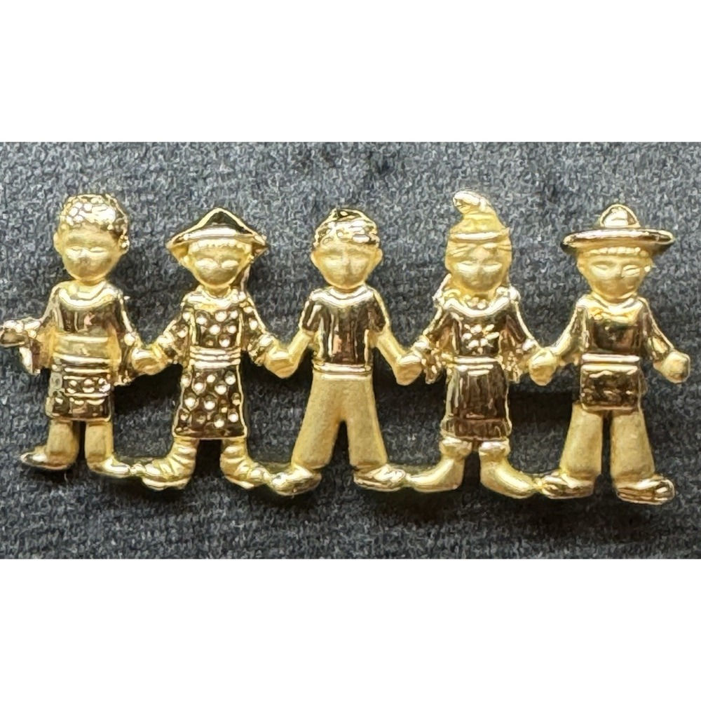 Vintage Children Holding Hands‎ Brooch Gold Tone Unity Friendship Pin